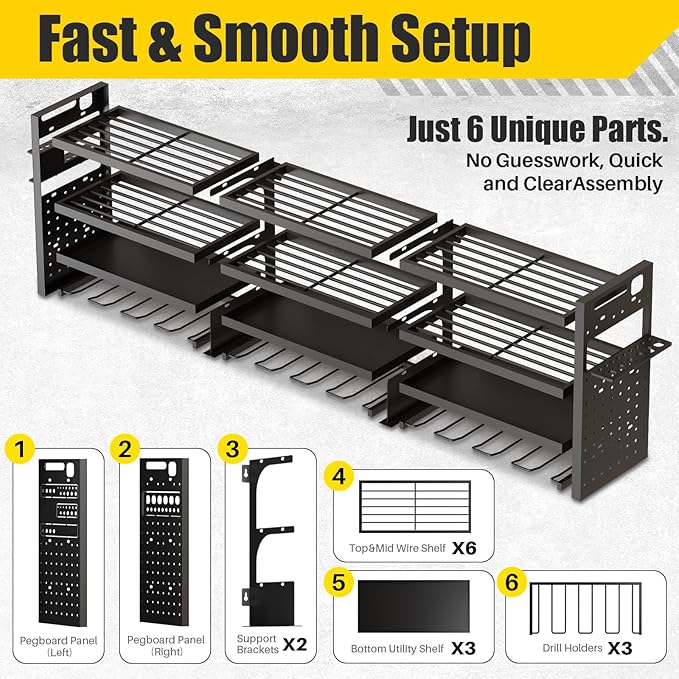 Large 49''W Power Tool Organizer Wall Mount | 620lbs Garage Storage Rack - Image 7