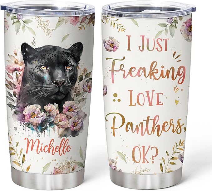 Hyturtle Personalized Panther Tumbler Cup Gifts For Women - Birthday Christmas Gifts For Panther Lovers - Panther Gifts - Animal Lover Gifts - Custom Name 20oz Stainless Steel Travel Tumbler