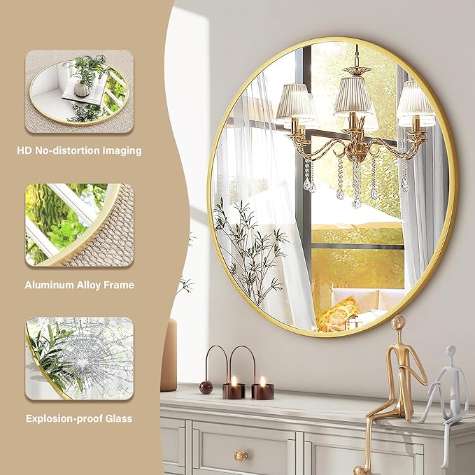 HARRITPURE Round Mirror 30 Gold Wall Mounted Circle Mirrors Vanity Mirror - Image 4