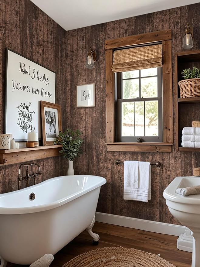 Dimoon Wallpaper 17.7" x236'' Wood Peel and Stick Wallpaper Removable Brown - Image 3
