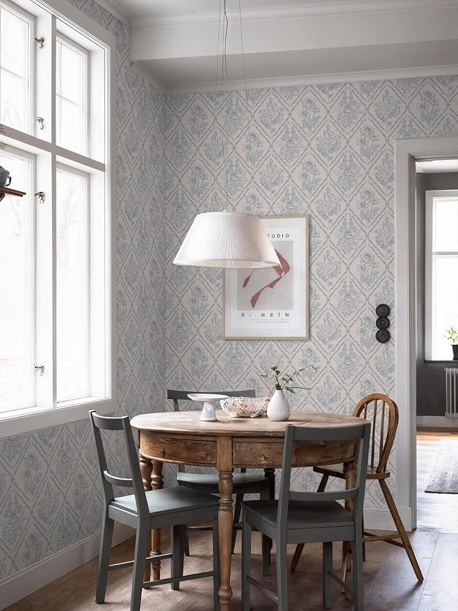 Toduso Peel and Stick Wallpaper Vintage Wall Paper Boho Contact Paper Blue - Image 6