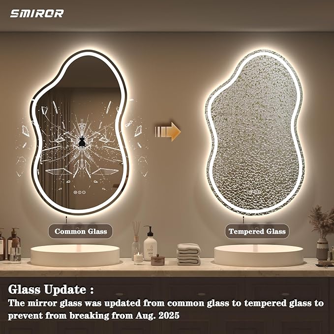 SMIROR Irregular Led Backlit Bathroom Mirror 60 x 32 inch, Asymmetrical Cloud - Image 8
