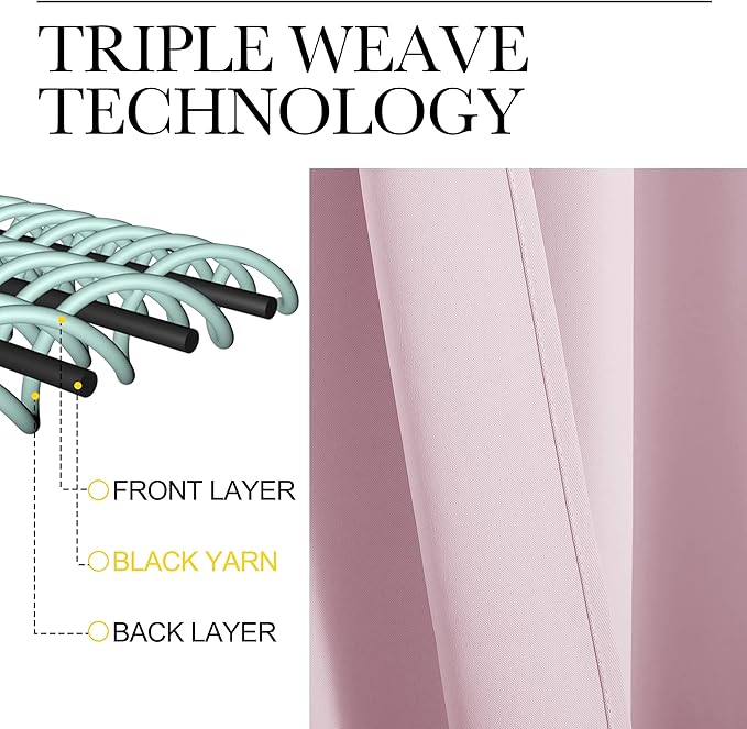 NICETOWN Blackout Curtains for Living Curtains, Baby Pink, 2 Panels, 42 by 72 - Image 3