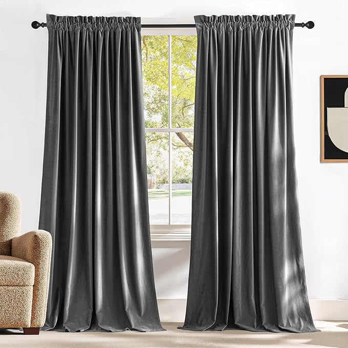 NICETOWN Living Room Grey Velvet Curtains, Sound and Sunlight Reducing Heavy by NICETOWN