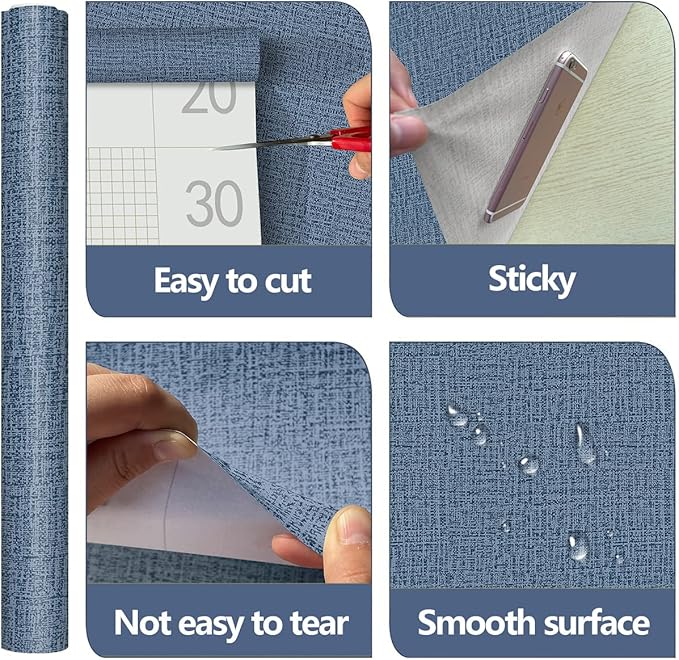 Blue Wallpaper Grasscloth Peel and Stick Wallpaper 17.7inch x 118.1inch - Image 5