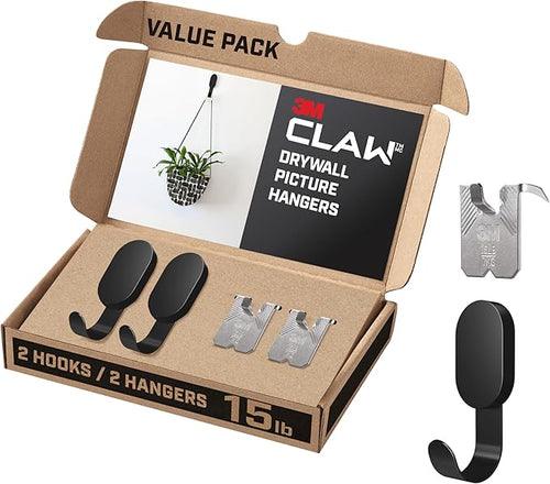 3M CLAW 15 lb. 2 Drywall Black Hooks & 2 Extra Picture Hangers, Heavyweight by 3MCLAW%E2%84%A2