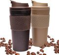 16 oz Coffee Tumbler Set, 2 Pack, Made with Real Coffee Grounds, Detachable & Insulated Double Wall, Cup Holder Ready, Dishwasher and Microwave Safe, Leak Proof Lid, BPA Free, Brown