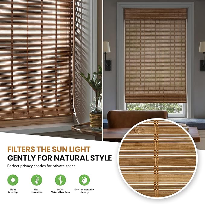 LazBlinds Cordless Bamboo Roman Shades, Custom Light Filtering Window Treatment - Image 4