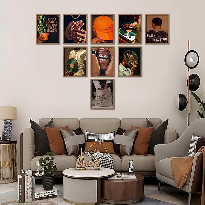 Black Culture Wall Art Set of 9, Living Room, Neutral Color Home Decor - Image 3
