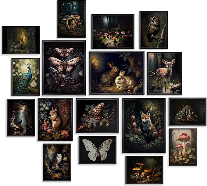 KBKBART Dark Cottagecore Room Decor Aesthetic Set of 17, Cottage Core Wall Decor by KBKBART