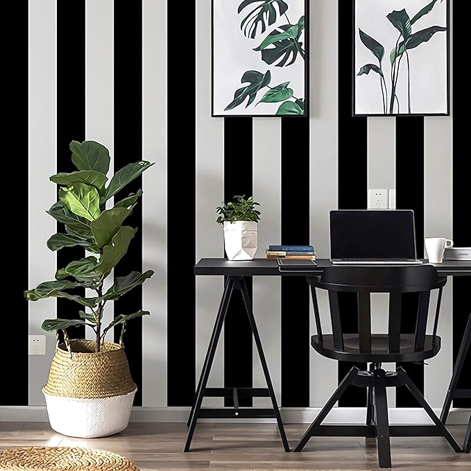 Guvana 197"x17.7" Black and White Stripe Contact Paper Peel and Stick Wallpaper - Image 6