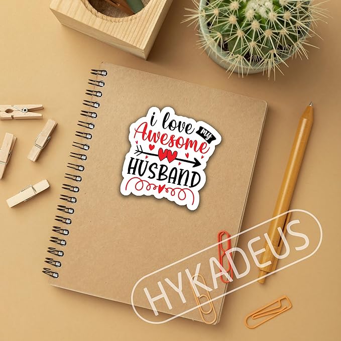(3Pcs) I Love My Awesome Husband Sticker Gift from Wife to Husband on Father's Day, Wedding Anniversary to Show Love, Waterproof Vinyl Decal for Books Laptops Phones Water Bottles Tumblers, 3" x 2.9"