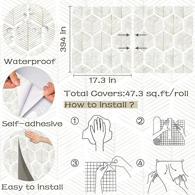 Modern Peel and Stick Wallpaper 17.3''×393'' Self Adhesive Wallpaper Boho - Image 3