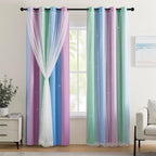 XiDi Blue & Rainbow Curtains for Kids & Girl Room by Addsomecolortolife
