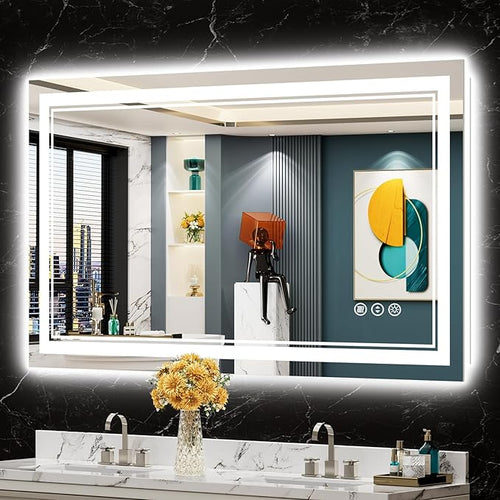48x28 LED Bathroom Mirror with Lights, Backlit and Front Lit Anti-Fog Lighted by Awandee