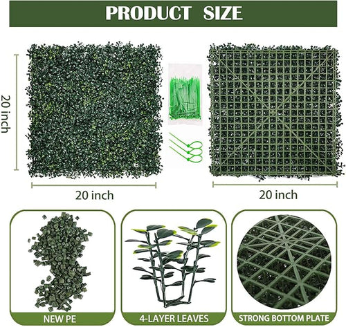 12PCS 20"x 20" Artificial Boxwood Wall Panels, UV-Anti Grass Wall Hedge Plant - Image 2