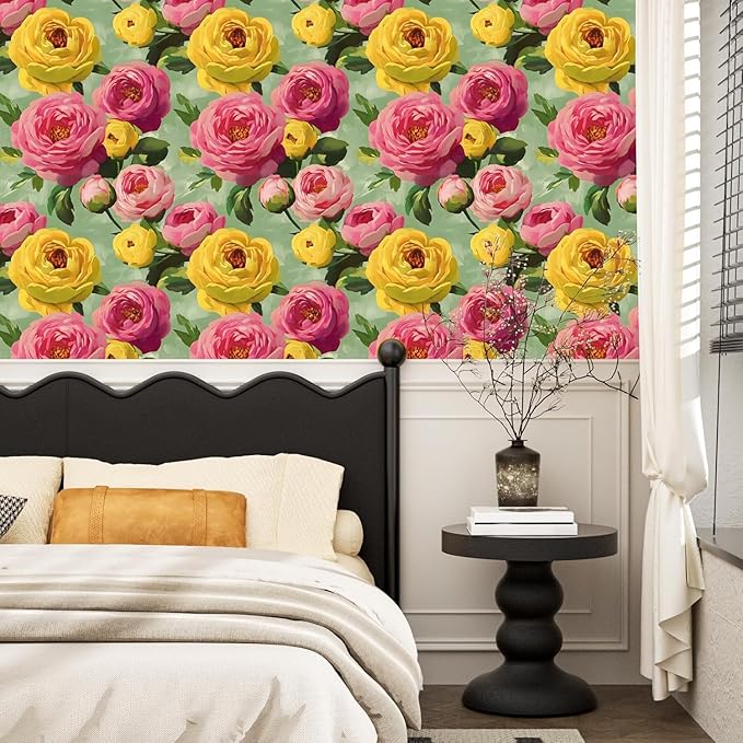 BOKEBEVE Colorful Floral Wallpaper Stick and Peel Vibrant Wall Paper Modern - Image 4