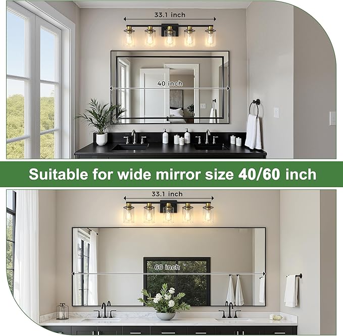 DORESshop Bathroom Light Fixtures, 5-Light Gold and Black Bathroom Lighting - Image 2