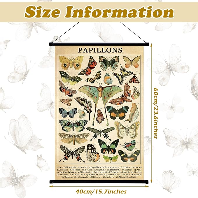 Geyee Butterfly Vintage Poster Wall decor Rustic Hanging Art Illustrative - Image 3