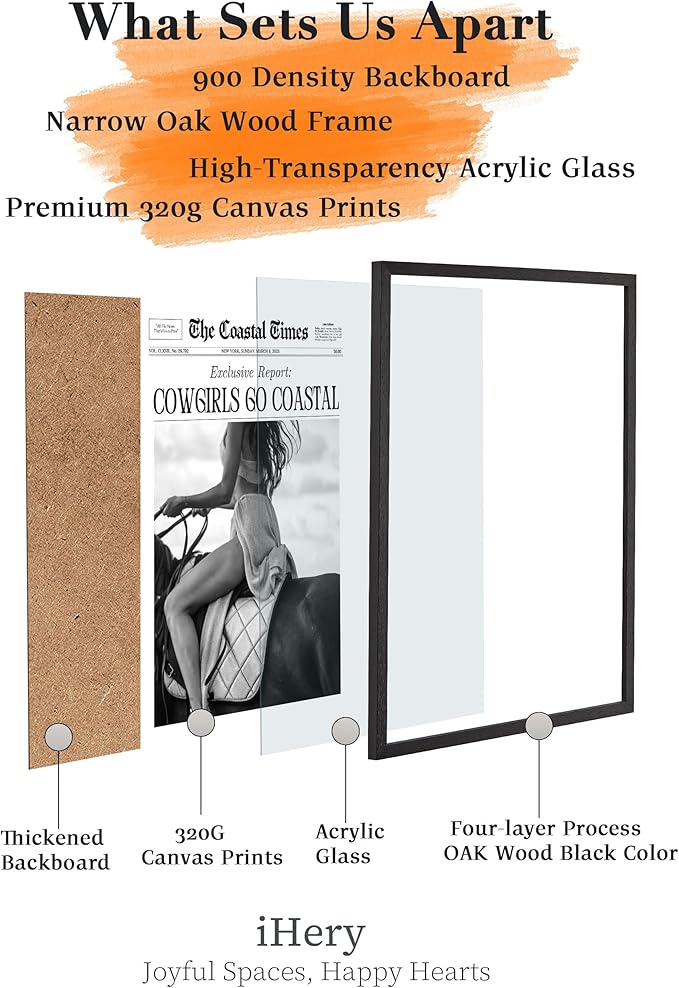 iHery Premium Natural Black OAK Wood 16x20in Cowgirls Go Coastal Trendy Framed - Image 4