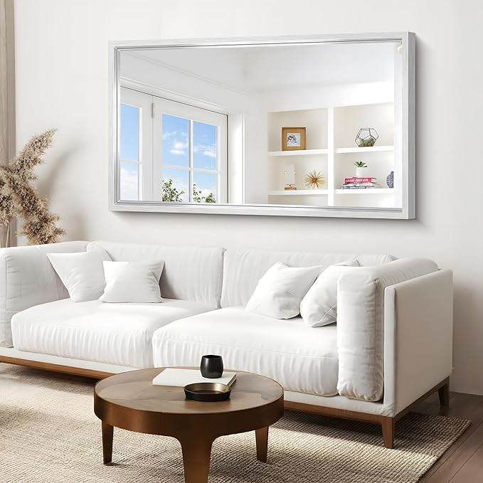 60x36 Inch Brushed Silver Bathroom Mirror, Large Rectangular Mirror - Image 4