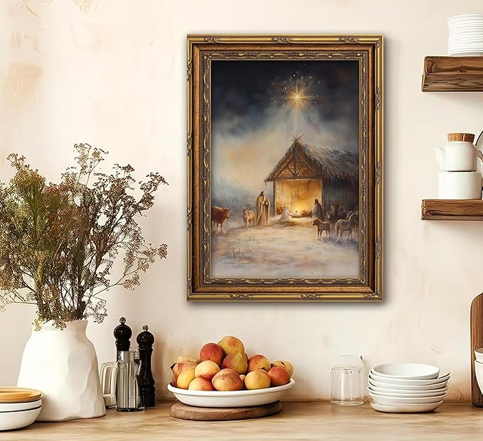 Vintage Nativity Scene Gold Framed Wall Art Birth of Jesus Christmas Christian - Image 8