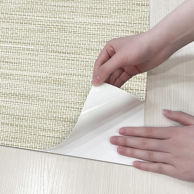 JiffDiff Grasscloth Wallpaper Peel and Stick, 17.3"x472" Cream Grassweave Stick - Image 6