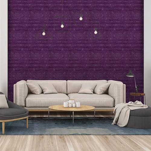 30PCS 3D Wall Panels Peel and Stick Faux Brick Wallpaper Purple Self Adhesive - Image 2