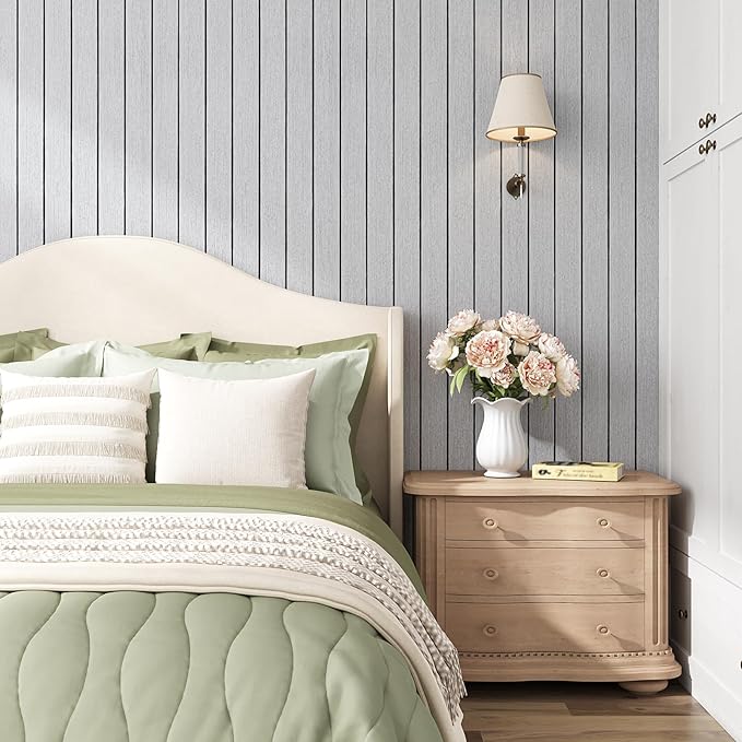 VEELIKE Light Grey Wood Slat Wall Panel Peel and Stick Wood Wall Panels - Image 2