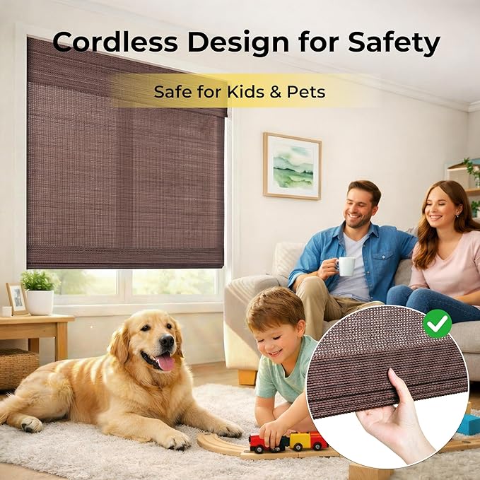 UNISHADES No Drill Cordless Bamboo Roman Shades, Light Filtering Woven Natural - Image 5