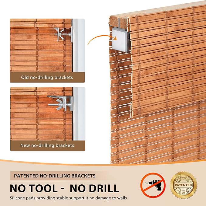 LazBlinds No Tools No Drill Cordless Bamboo Roman Shades, Light Filtering - Image 3