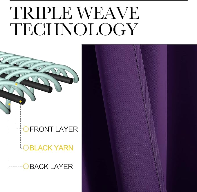 NICETOWN Purple Blackout Curtains 96 inches Long, Niose Reducing and Thermal - Image 4