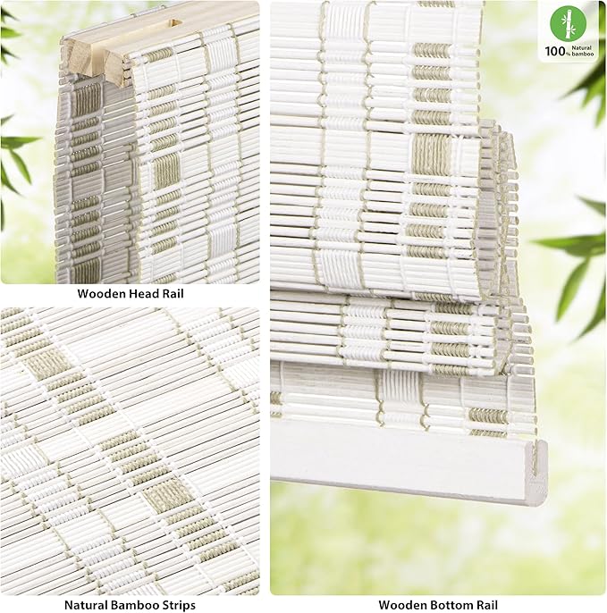LazBlinds Cordless Bamboo Roman Shades, Light Filtering Window Treatment - Image 2