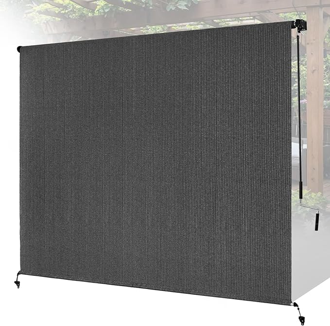 Custom Size Gray Patio Shades Roll up Outdoor Roller Shade Crank Wand Blind by Unknown