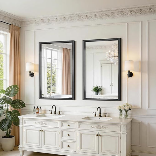20x36 Inch Black Bathroom Mirror, Brushed Black Rectangle Mirror - Image 2