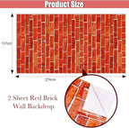 Chuangdi 2pcs 4.5 x 9 Feet Brick Wallpaper Peel and Stick Backdrop Tablecloth - Image 2
