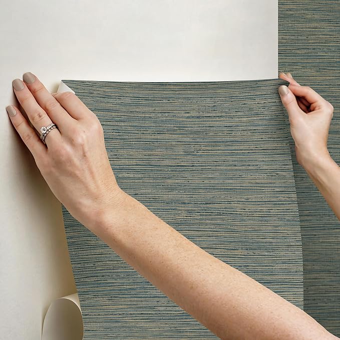 RoomMates Teal Dimensional Grasscloth Peel and Stick Wallpaper, RMK12684PLW - Image 8