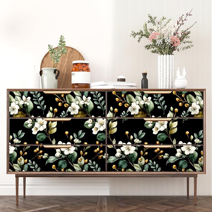 Black Floral Wallpaper Peel and Stick, Vintage Dark Green Leaves - Image 7