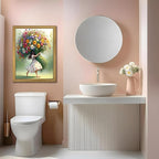 Wood Framed Pink Wildflower Canvas Wall Art, Girl Hugging Flowers Poster Prints - Image 5