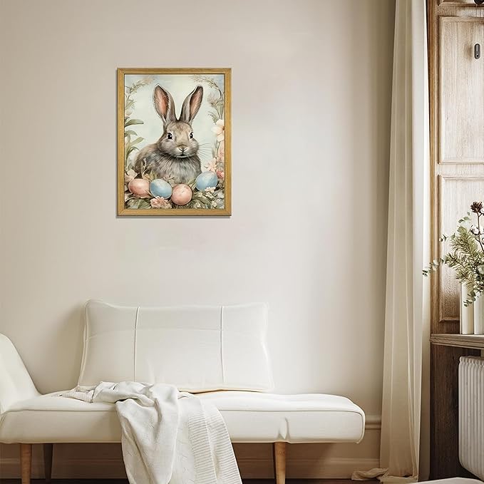 Easter Bunny Wall Art, Vintage Rabbit Canvas Wall Decor, Easter Eggs Poster - Image 5