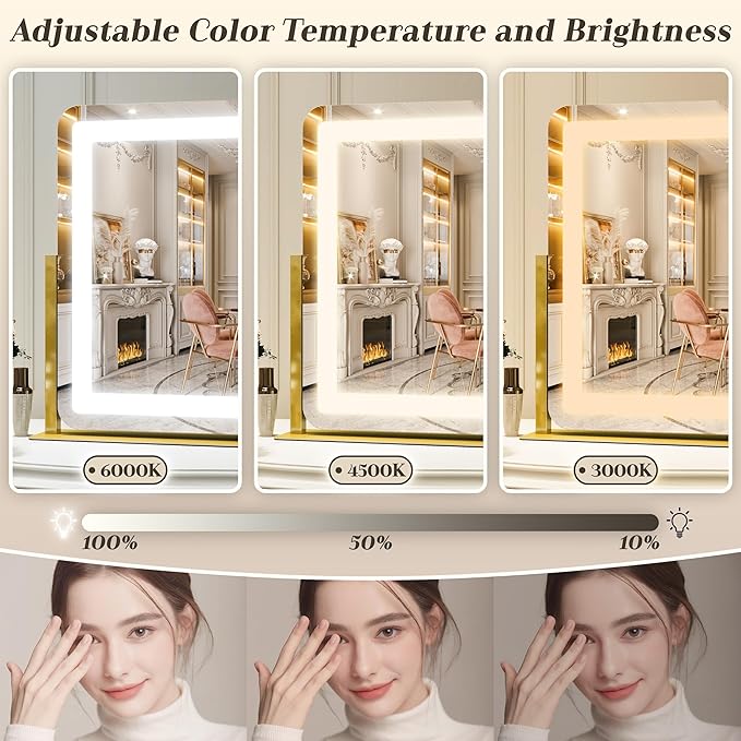 ROLOVE Gold Vanity Mirror with Lights - Image 4