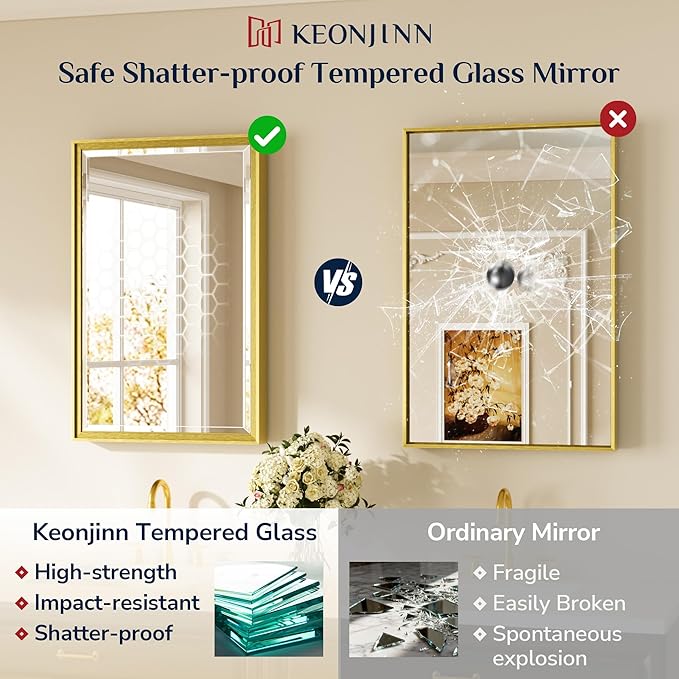 Keonjinn 48" x 30" Brushed Gold Bathroom Mirrors - Image 6