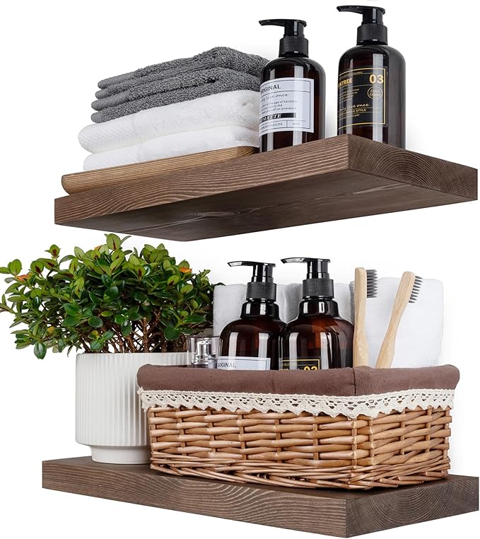 BGMG Wood Floating Shelves for Wall 16 inch Set of 2, Rustic Wooden Wall Mount by BGMG