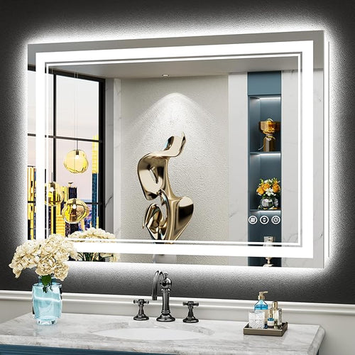 40x30 LED Bathroom Mirror with Lights, Backlit and Front Lit, Anti-Fog Lighted by Awandee