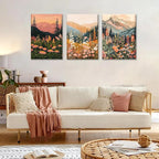 KBKBART Boho Colorful Landscape wall art Set of 3, Wildflower Mountain Wall - Image 2