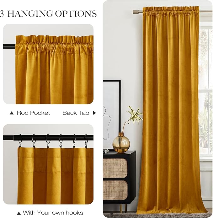 NICETOWN Yellowish Gold Velvet Curtains 108 inches Long, Bedroom Velvet Window - Image 5