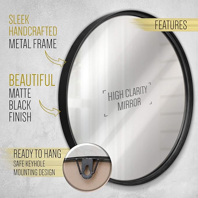 HBCY Creations Large Round Mirror, Living Room and More, Modern Minimalist - Image 6