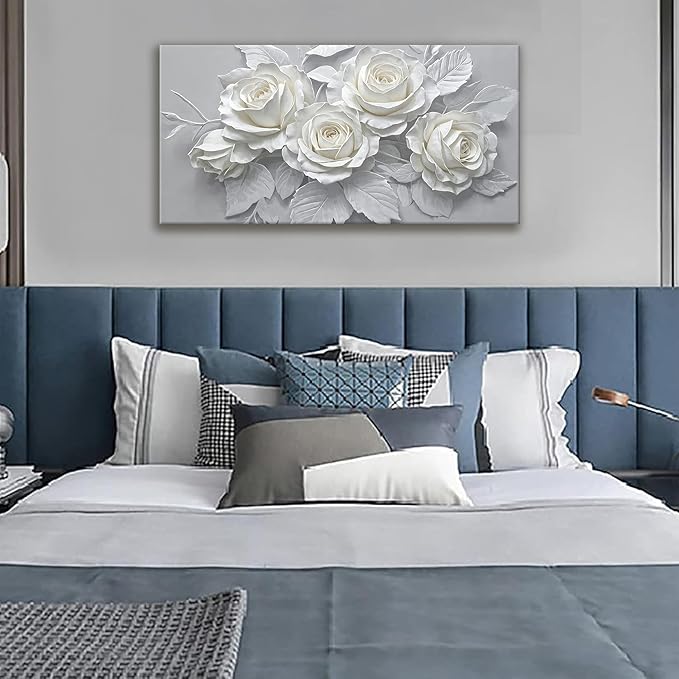 Suconvng White Flower Wall Art Painting Canvas Art Wall Decor 20 X 40 Inch - Image 2