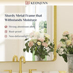 Keonjinn Gold Bathroom Mirrors for Vanity, 24 x 32 Inch Rounded Rectangle Gold - Image 9