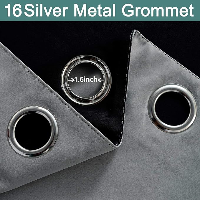 Yakamok 100% Blackout Thermal Insulated Grommet Curtains, Noise Reducing - Image 3